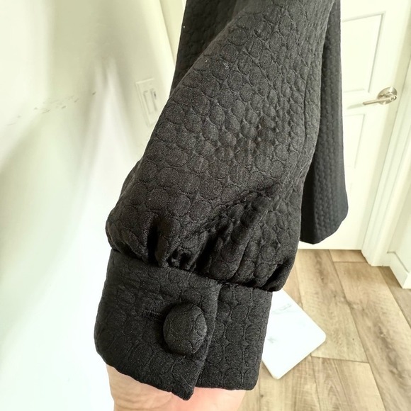 Women's Vintage Vibe Twee Black on Black Textured Polkadot Lined Peacoat Size 4 - Picture 7 of 9